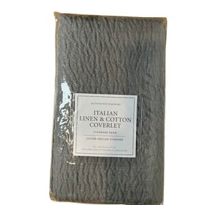 Restoration Hardware Italian Linen Cotton Coverlet Standard Sham Fog Grey NEW